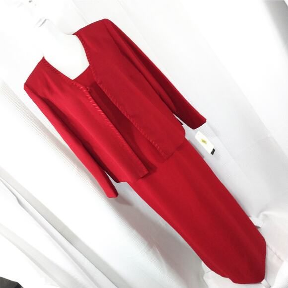 NWT! JESSICA HOWARD! RICH RED RIBBON TRIMMED 2 PC DRESS & JACKET SUIT SET! SZ 14 - Picture 1 of 10